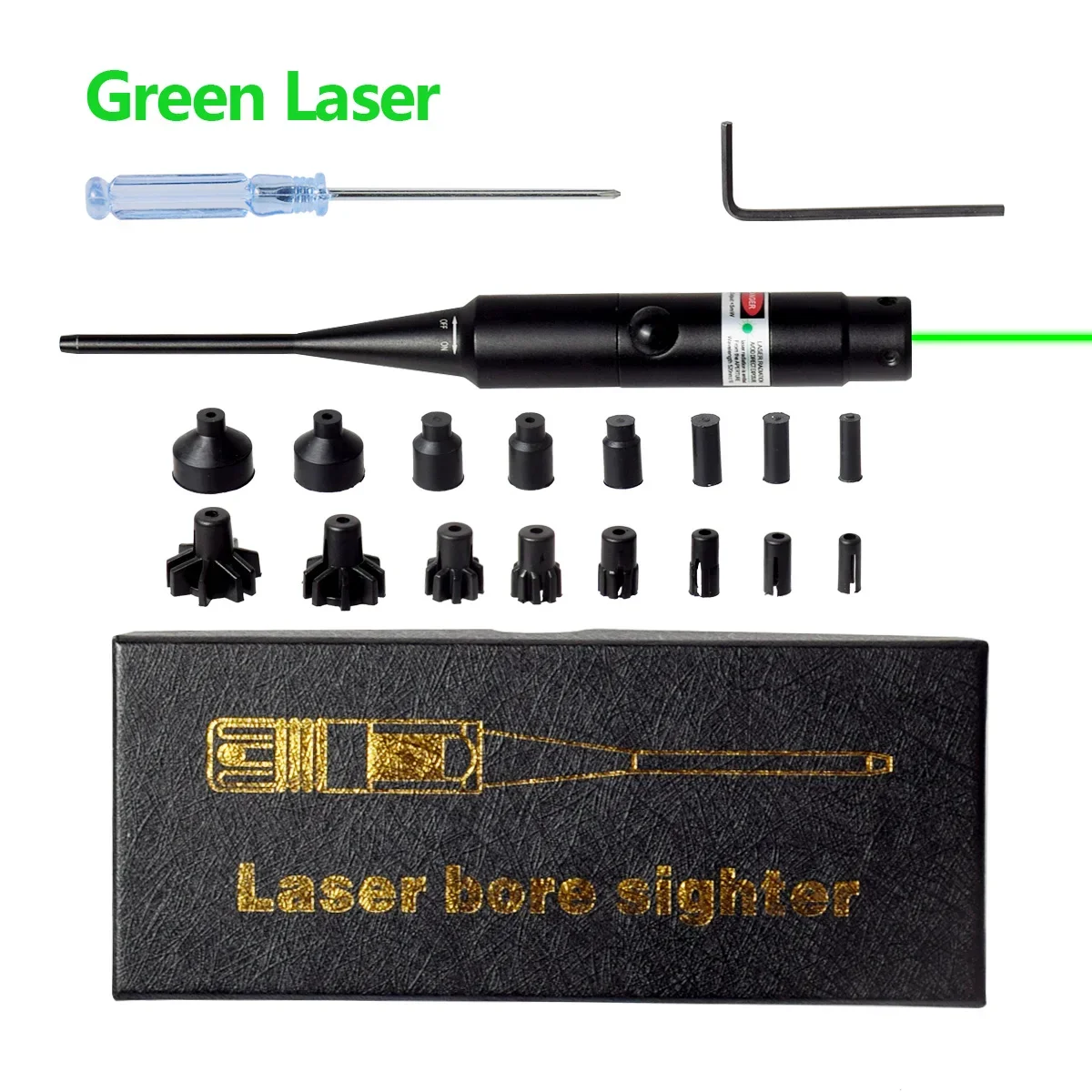 Tactical Red Green Barrel Bore Sight Kit for .177 to .50 Caliber Universal Rifle Handgun Boresighter with Button Switch Airsoft