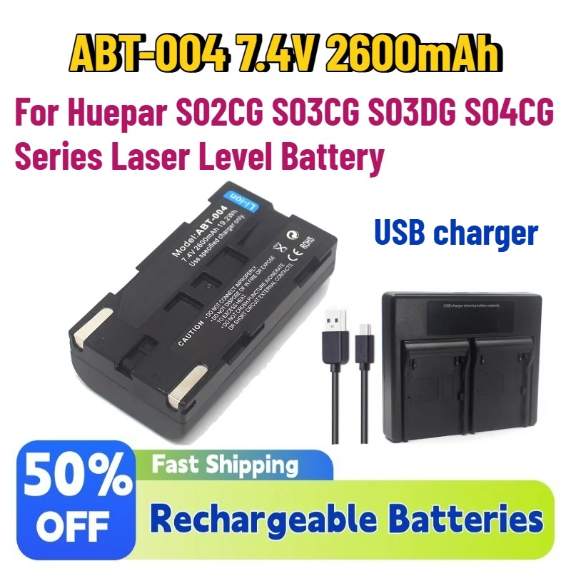 

High-Quality New ABT-004 7.4V 2600mAh Li-Ion Rechargeable Battery for Huepar S02CG S03CG S03DG S04CG Series Laser Level Battery