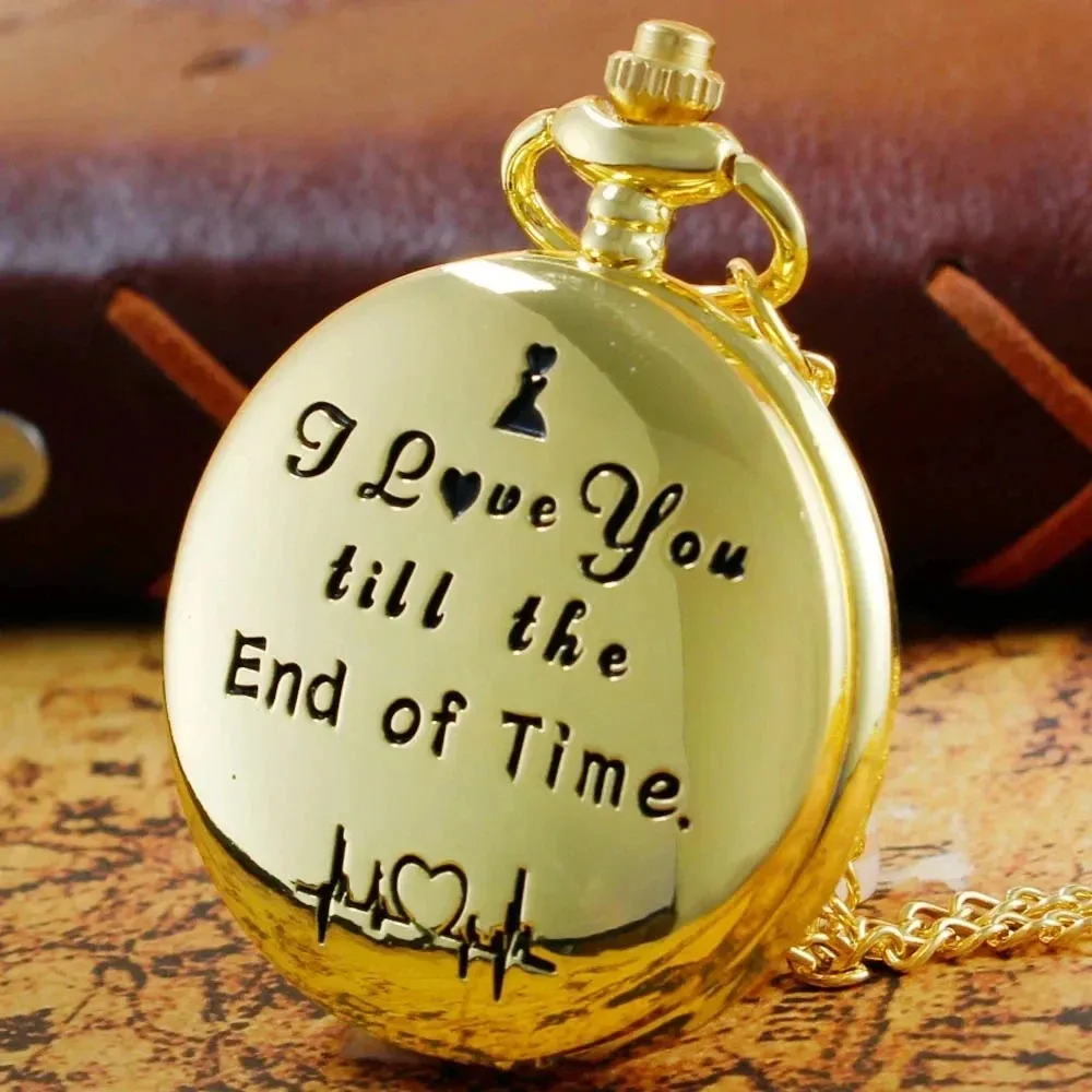ساعة جيب كوارتز ذهبية فاخرة "أنا أحبك" زوجين زوج ساعة هدية ساعة قلادة قلادة اكسسوارات عيد الميلاد أفضل هدية