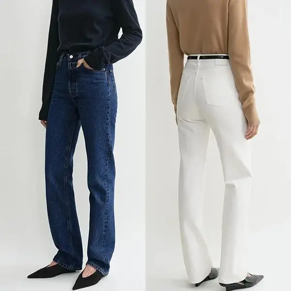 

Women High waist cotton jeans fashion casual straight leg denim pants