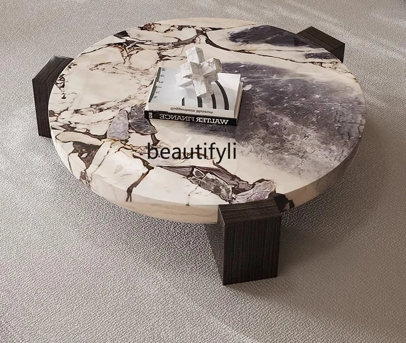 

Marble Round Coffee Table Light Luxury Wabi-Sabi Style Simple Living Room Small Apartment Italian Minimalist Personality