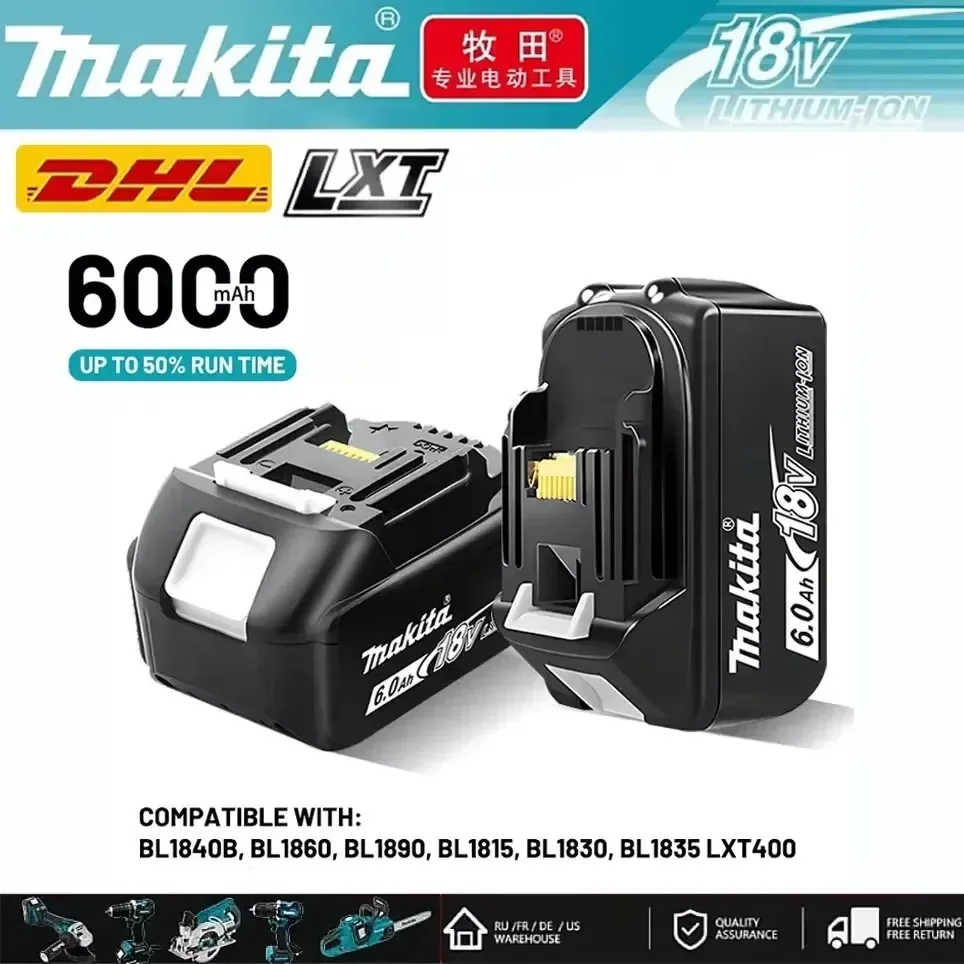 Batterie Makita d'origine, 18V, 6,0Ah, batterie lithium rechargeable, remplaçant la batterie d'outil électrique Makita 18V BL1830, BL1850.