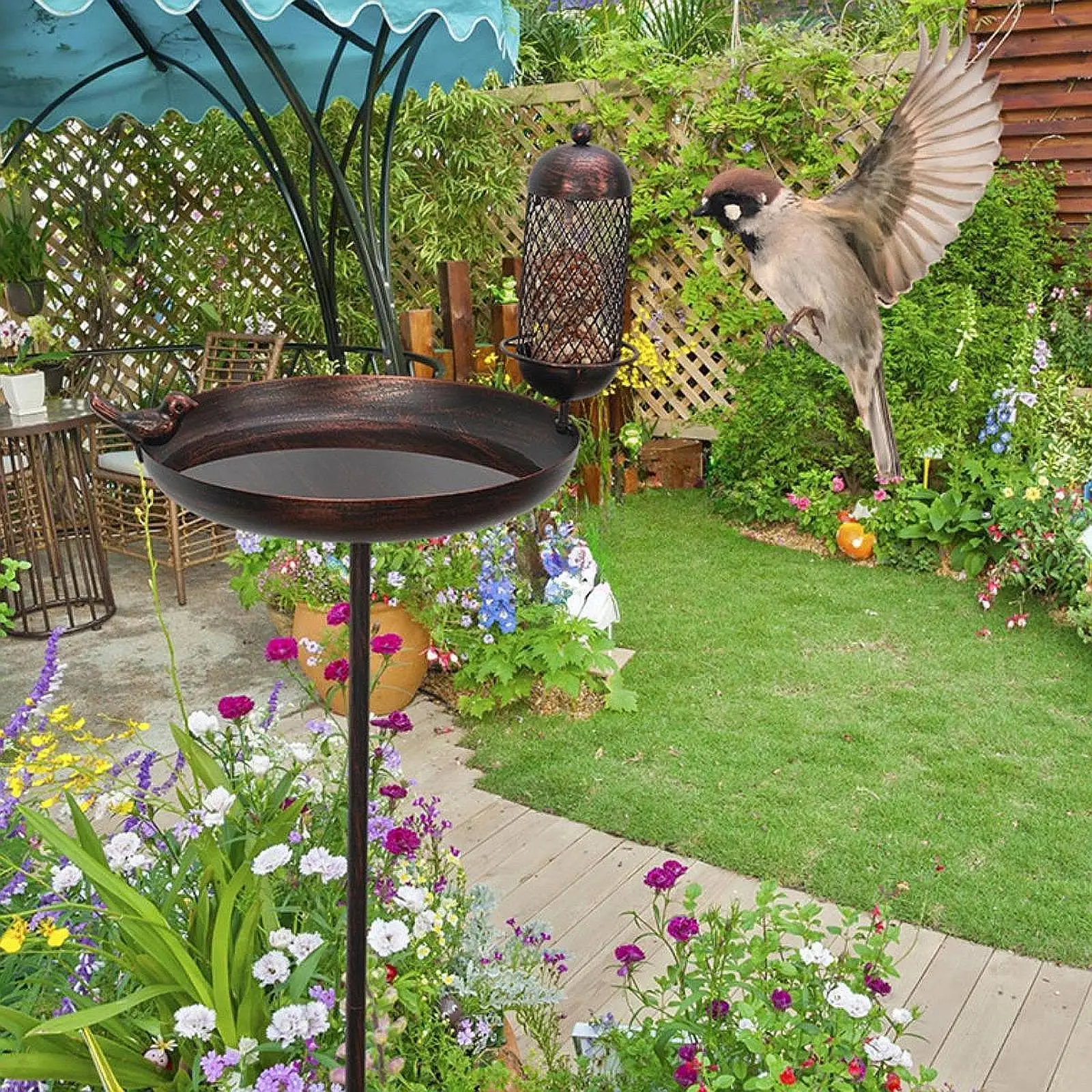 

Кормушка для птиц, кормушка для птиц, спа, декоративная миска для воды с металлическим колком, кормушка для птиц, миска для птичьей ванночки для наружного двора, газона для птиц