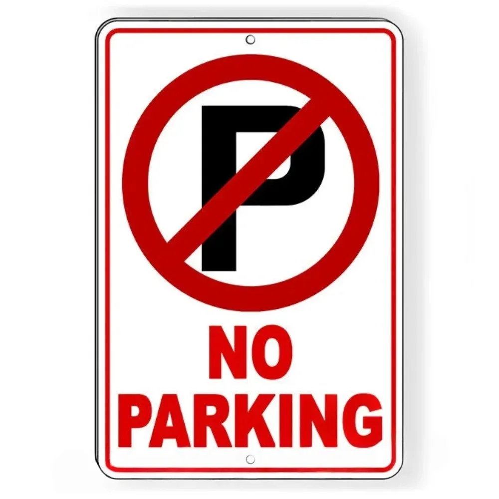 No Parking Metal Tin Sign, Red and White Prohibition Symbol Warning Plaque for Driveway, Private Property & Public Areas