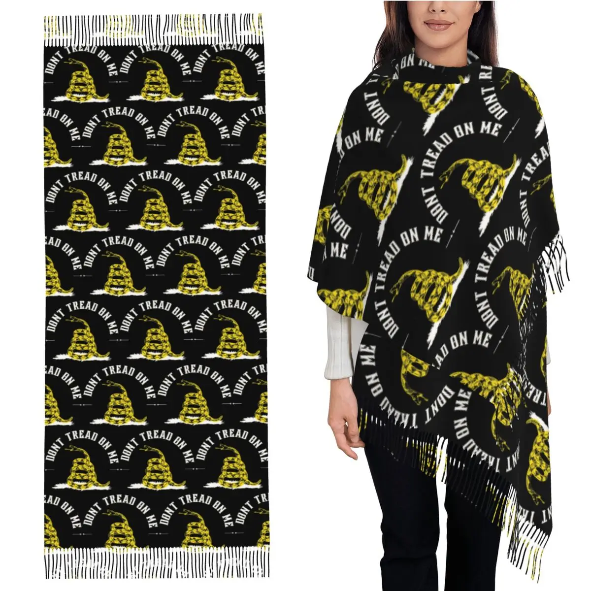 

Don't Tread On Me - Флаг Гадсдена - Желтый на черном шарфе с кисточками Шарфы для женщин Шали и накидки Большая осенне-зимняя шаль