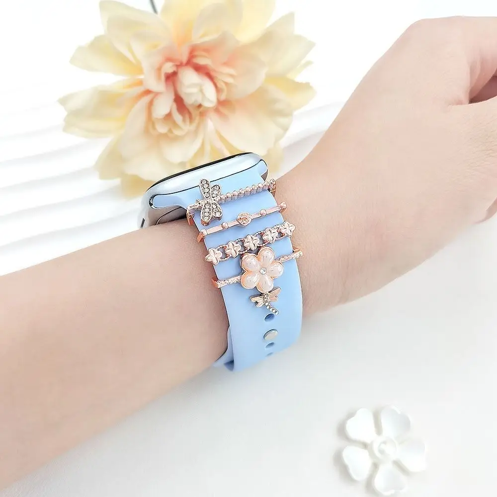 Strap Accessories Dragonfly Strap Decoration Ring Metal Decorative Ring Dragonfly Wristbelt Charms Flower for Apple Watch Band