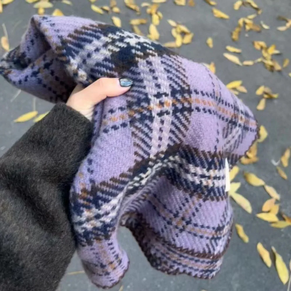 Bufanda a cuadros roja de felpa Simple, bufandas gruesas de lana de Cachemira, chal largo cálido a prueba de viento para mujer