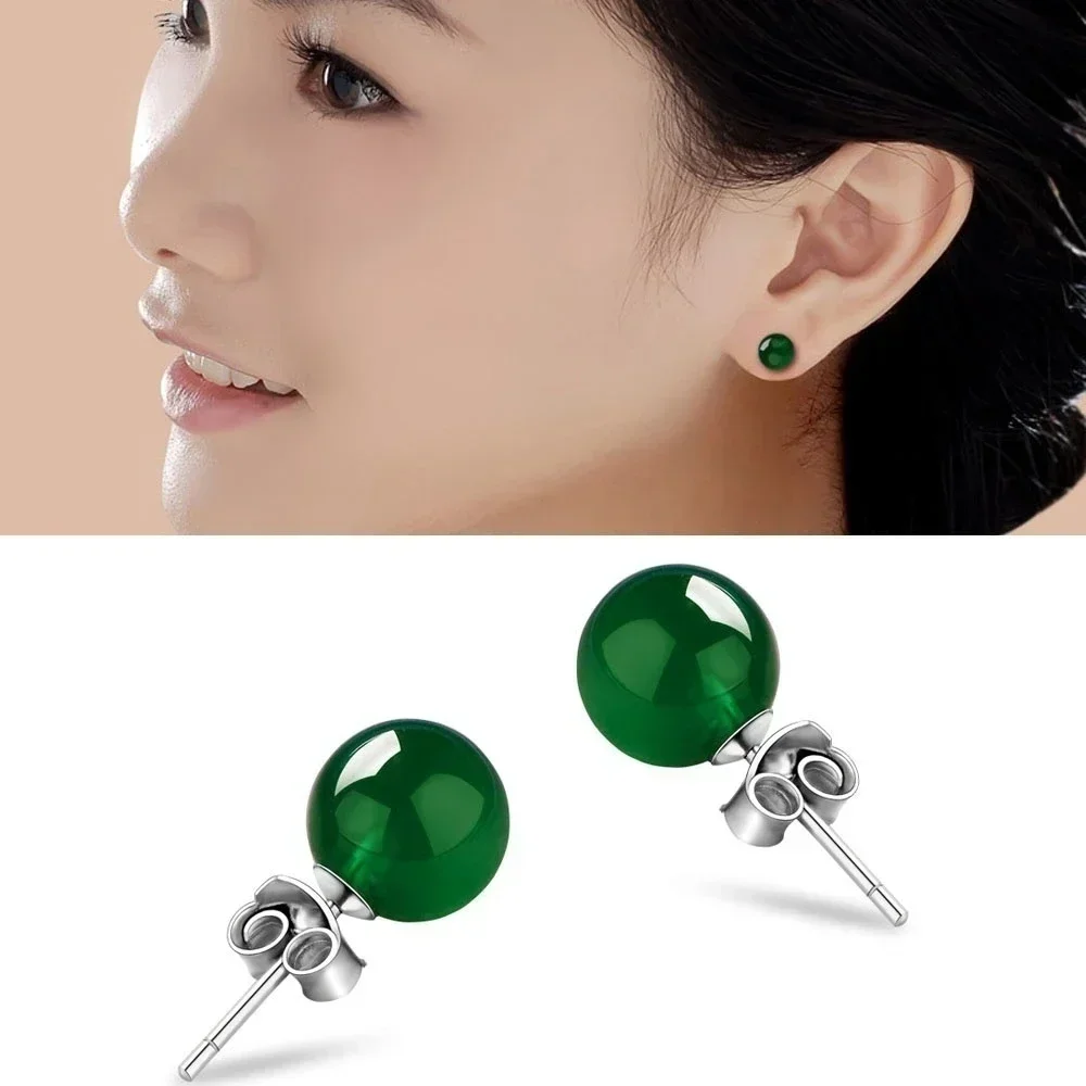 Delysia King Women Fashion Natural 8mm Green  Solid Ear Stud Trendy Mom's Birthday resent