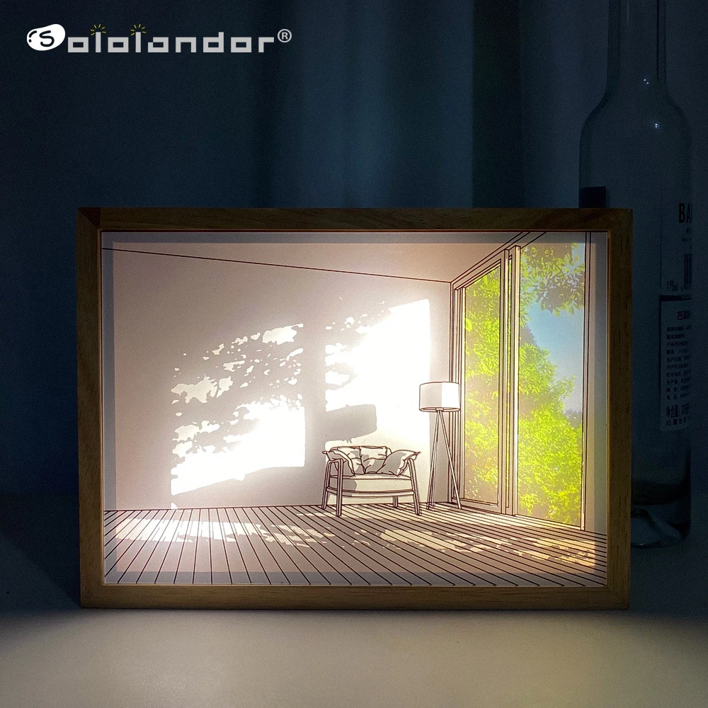 Veilleuses LED 3D en bois et acrylique avec interrupteur, lampe de décoration de chambre à coucher, cadre photo, lampe chaude, peinture d\'art,