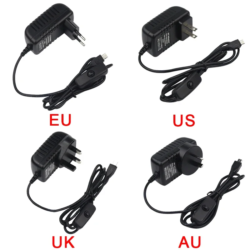 Adaptateur d'alimentation pour Raspberry Pi 3 modèle B, 5V 3A, port micro USB, interrupteur secteur, prise EU UK US, chargeur pour Raspberry Pi 3B