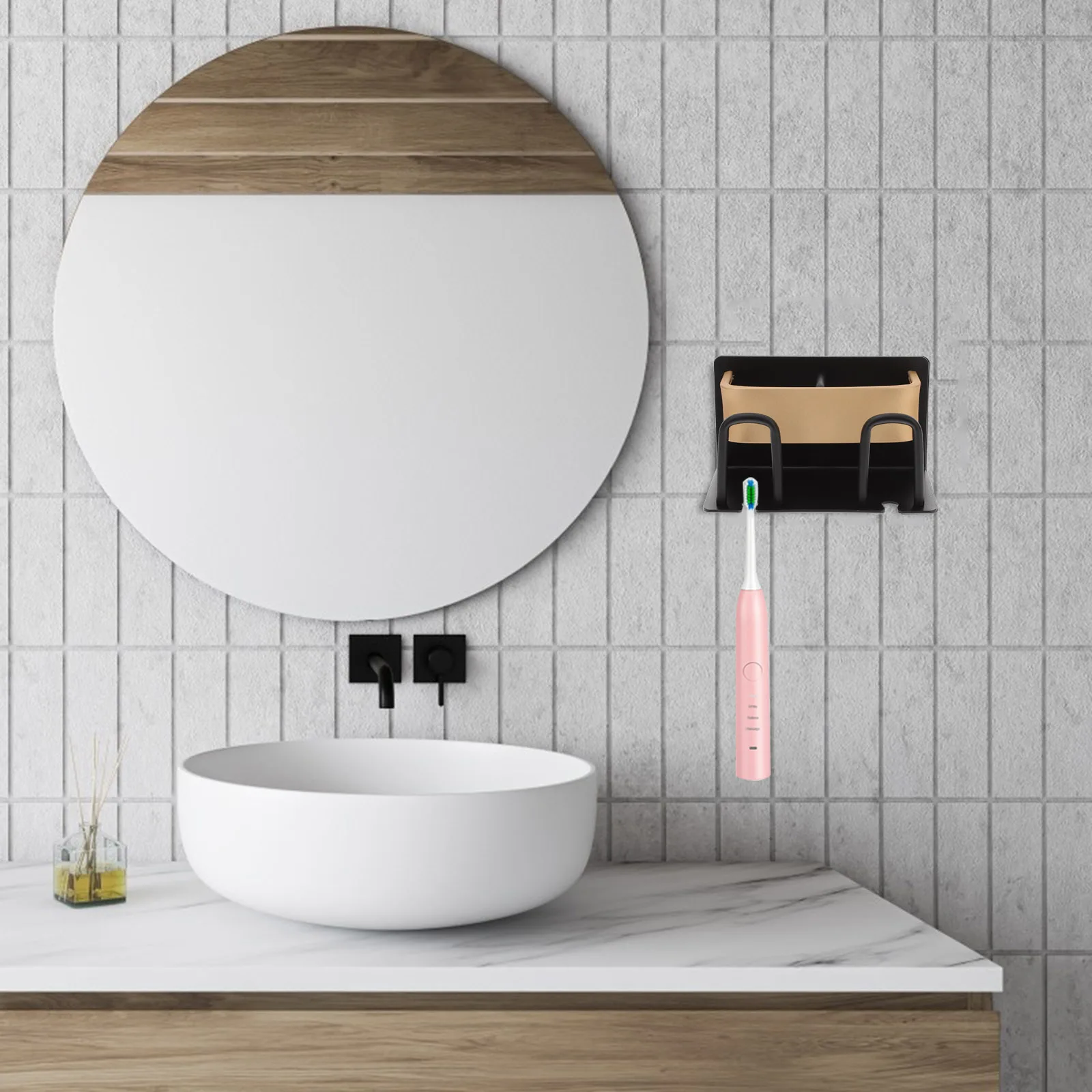 

Wall-Mounted Toothbrush Holder Space Aluminum Rustproof Multifunctional Bathroom Organizer for Toothbrush Toothpaste Cups Razor