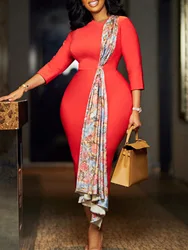 plus Size Elegant Pencil Skirt Dress for Women with Hip Slimming Design And round Neck Slit Fashionable Temperament Bag Included