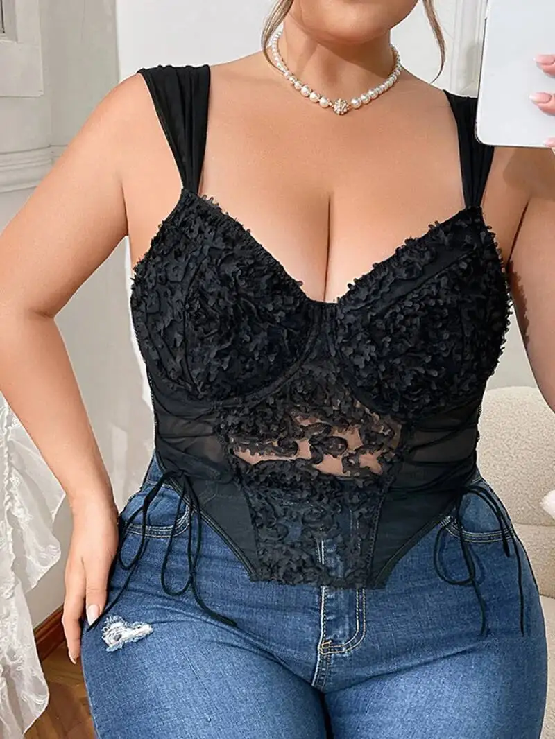 

Сексуальные сетчатые кружевные однотонные цветочные вышивки, прозрачные вентиляционные подтяжки с открытой спиной и глубоким V-образным вырезом, очаровательные элегантные подтяжки без рукавов