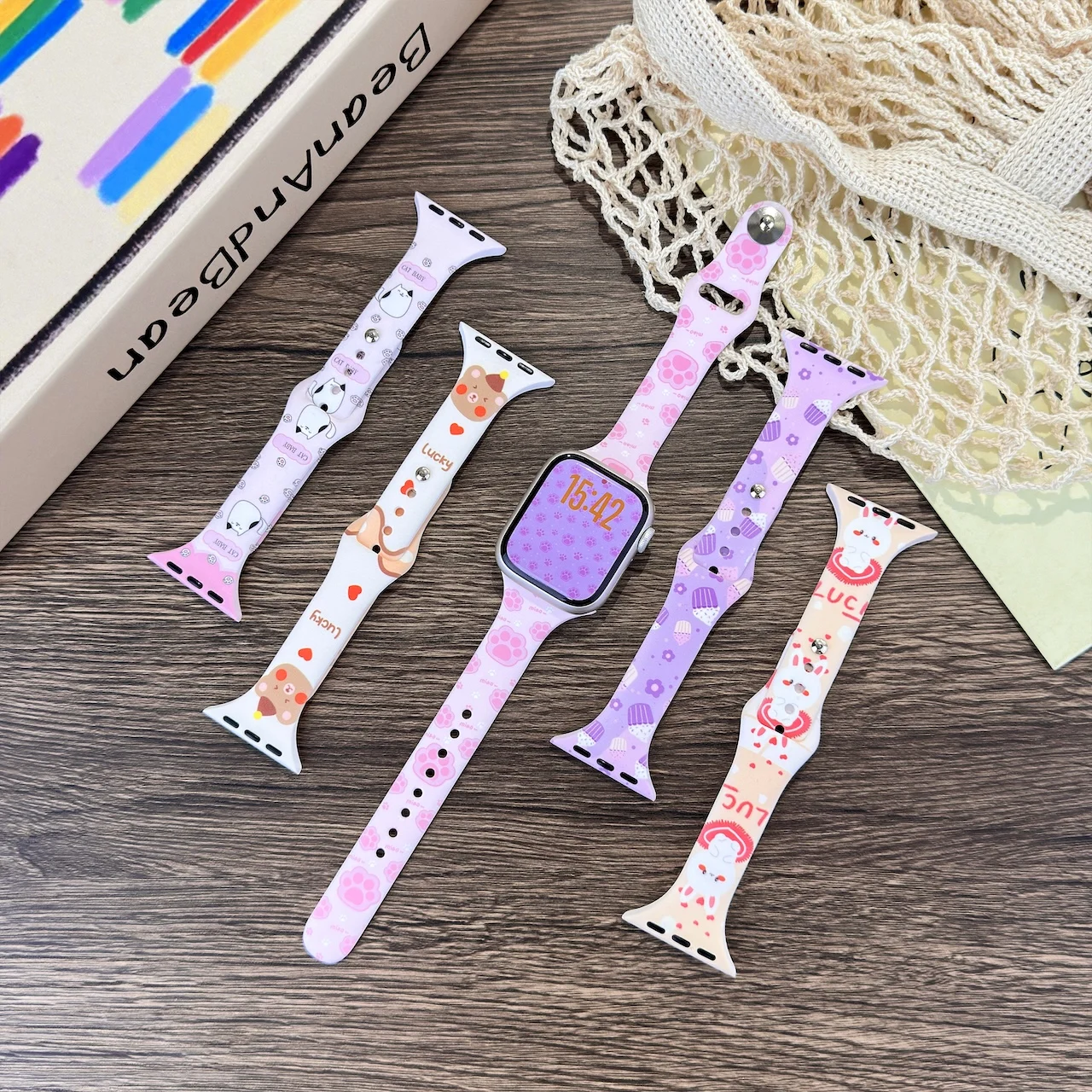 Cute Animal Print Silicone Strap for Apple Watch 38/40/41/42/44/45/49mm Sweet Kawaii Replacement Wristband for iWatch Series
