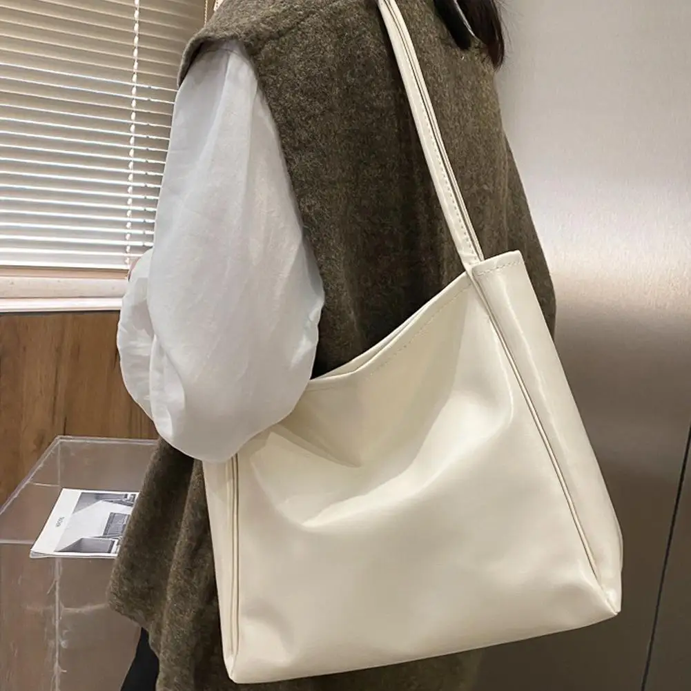 Female Big Soft Leather Satchel Bag Classic Solid Color Capacity Fashion Shoulder Tote Simple Shopper Casual Single L P4s7