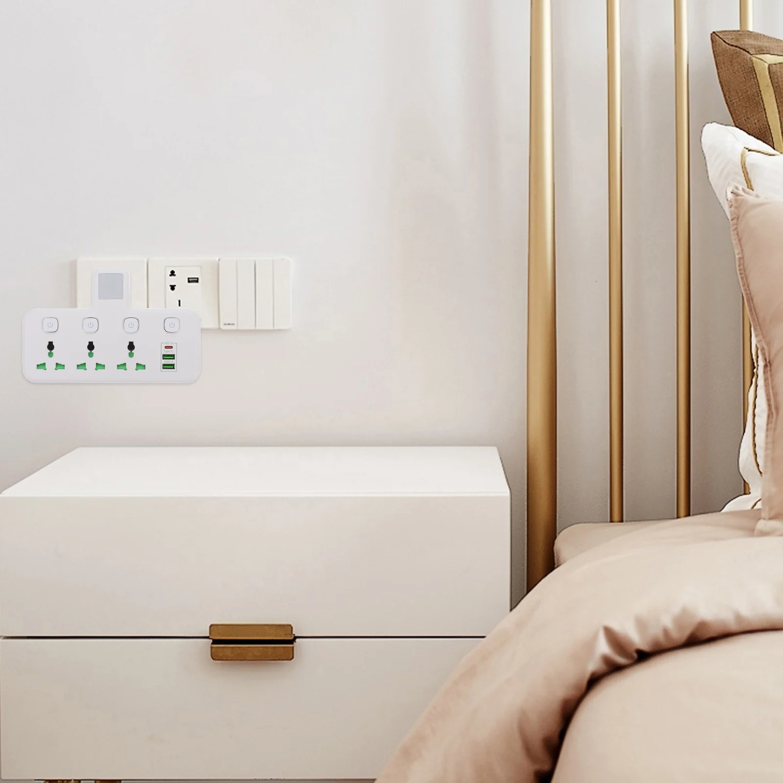 

USB Power Strip USB C Port Flat Plug 2 Prong Us Plug Portable Travel Charging Station Extension Cord Multi Outlet Overload