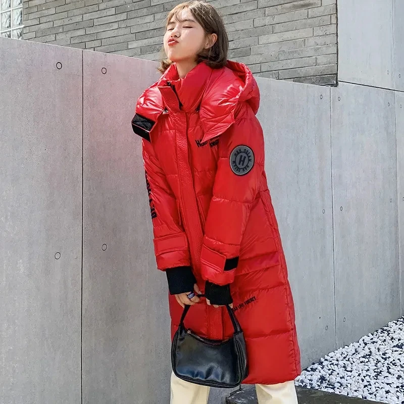 Wash-free Eiderdown In Autumn And Winter  Cotton-padded  Korean Version Of Long Over-the-knee Glossy Female Slim Ins  Coat