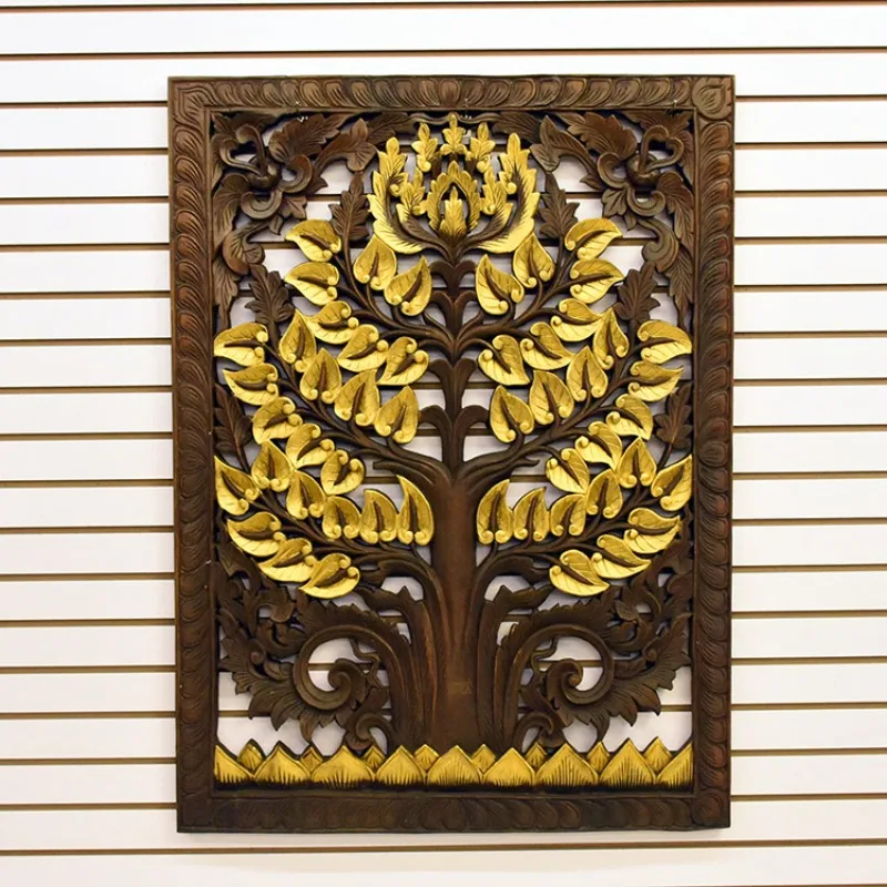 Thailand imported South East Asia style linden tree hollow teak carving board, entrance modern simple background wall