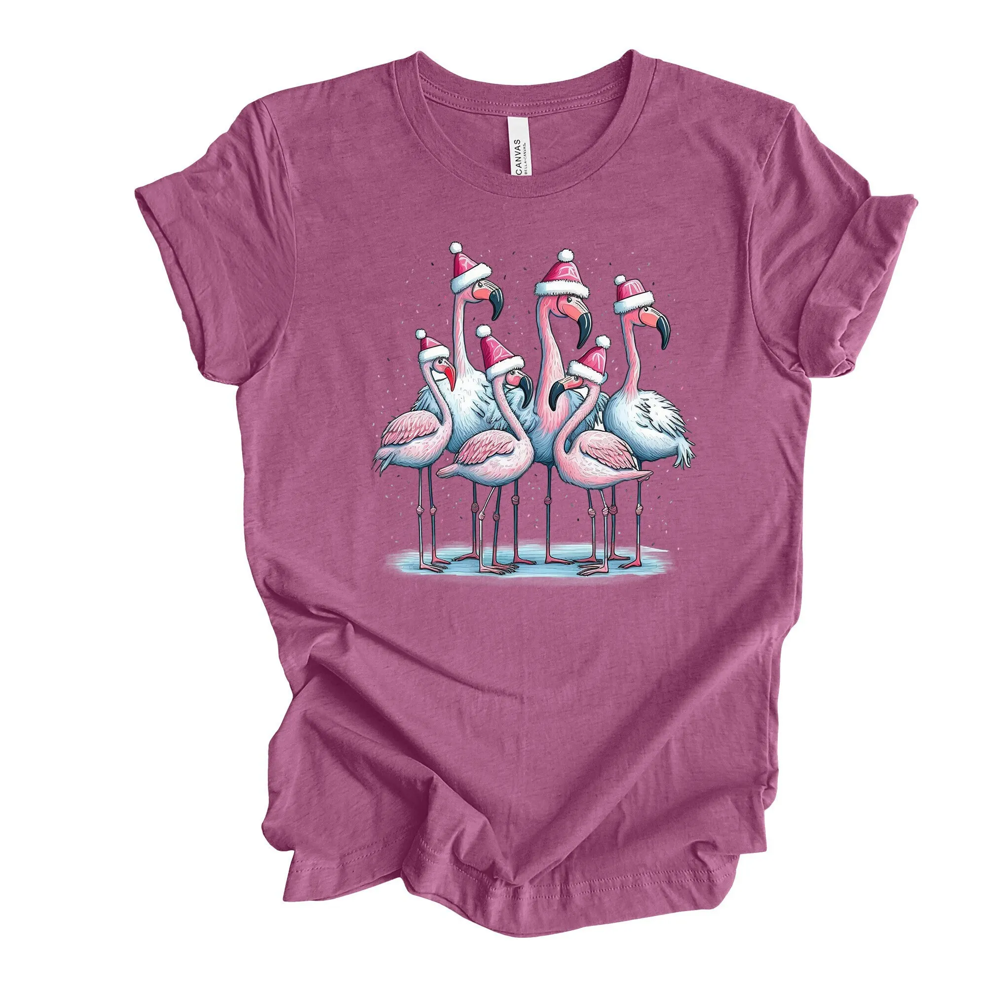 Christmas T Shirt Cute Flamingos Santa Hat On Flamingo Design Premium Unisex 3 Color Choices Plus Sizes Available