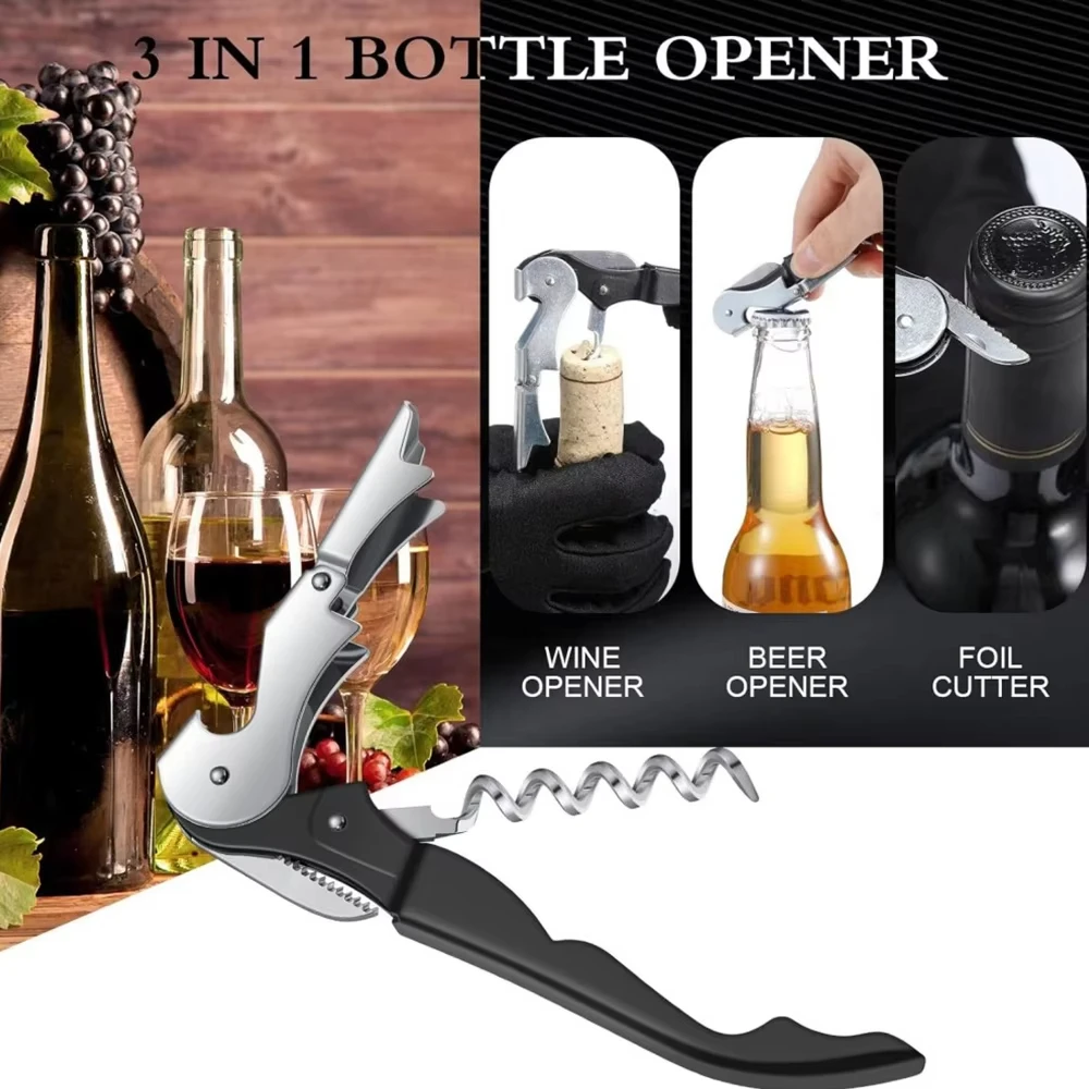 Three-in-one Hippocampus Wine Opener Stainless Steel Corkscrew and Bottle Cap Cutter Portable Wine Cork Remover Kitchen Gadgets