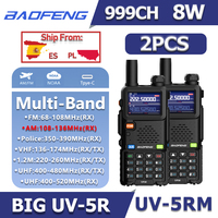 2PCS Baofeng 5RM 8W Multi Band Type-C Charging Walkie Talkie AM/FM  2500mAh 999CH Two Way Radio UV-5RH Pro