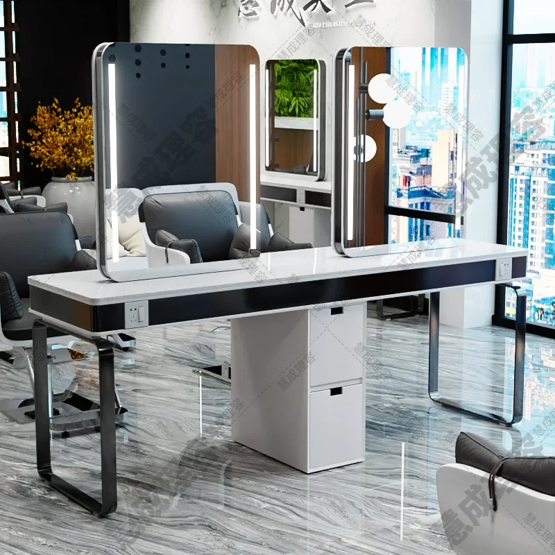 Single and double-sided hairdressing mirror special reliable wall floor mirror with light high-end haircut