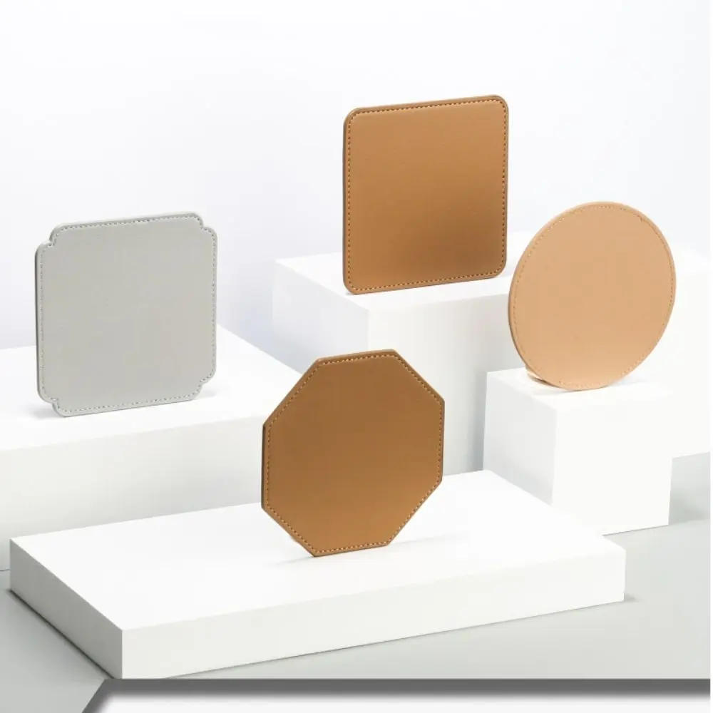 

PU Leather Square/round/hexagon Coaster Waterproof Heat Resistant Cup Mat Morandi Color Non-slip Insulation Mat Dinning Table