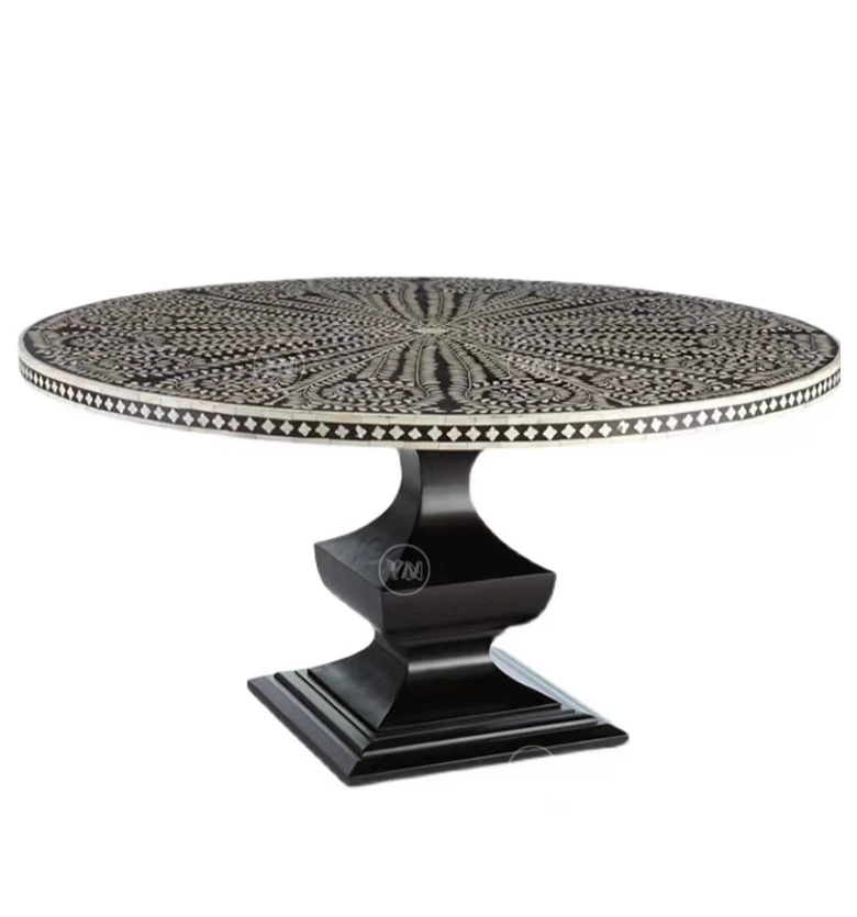 Magic solid wood dining table black and white contrasting color table neoclassical dining table