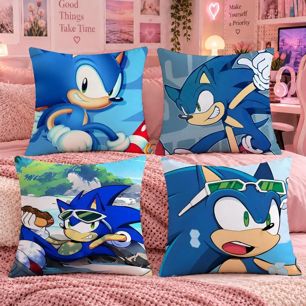 Game Adventure S-Sonic the Hedgehog Cushion Cover Double Sided Print Short Plush Pillow Sofa Bedroom Dorm Room Decor Gift