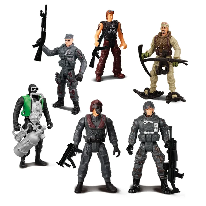 6x Army Men and SWAT Team Special Forces Soldiers WWII War Game Action Figures Playset Military Weapons Modle For Kid Boy Gift