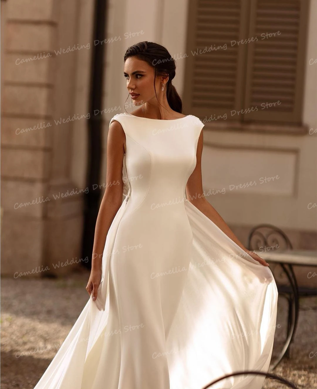 Robe de mariée simple en fibre pour femme, sirène sexy, dos nu formel, patients, quelles que soient les poignées amovibles, train, satin, 2024