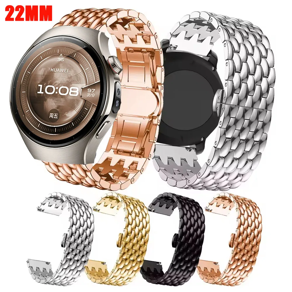 Pulseira de metal de 22mm para huawei watch gt5 5 pro/gt4/gt3 3pro/gt2 46mm/gt2pro, correa de aço inoxidável para huawei watch 5 46mm