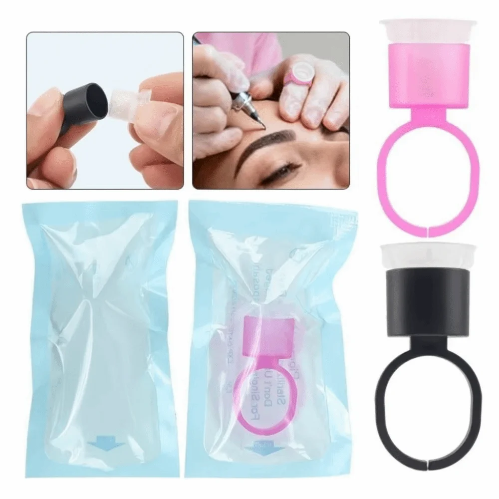 With Sponge Disposable Ring Cup No Divider Black/Pink Permanent Makeup Ink Cups Individually Package Medium Holder