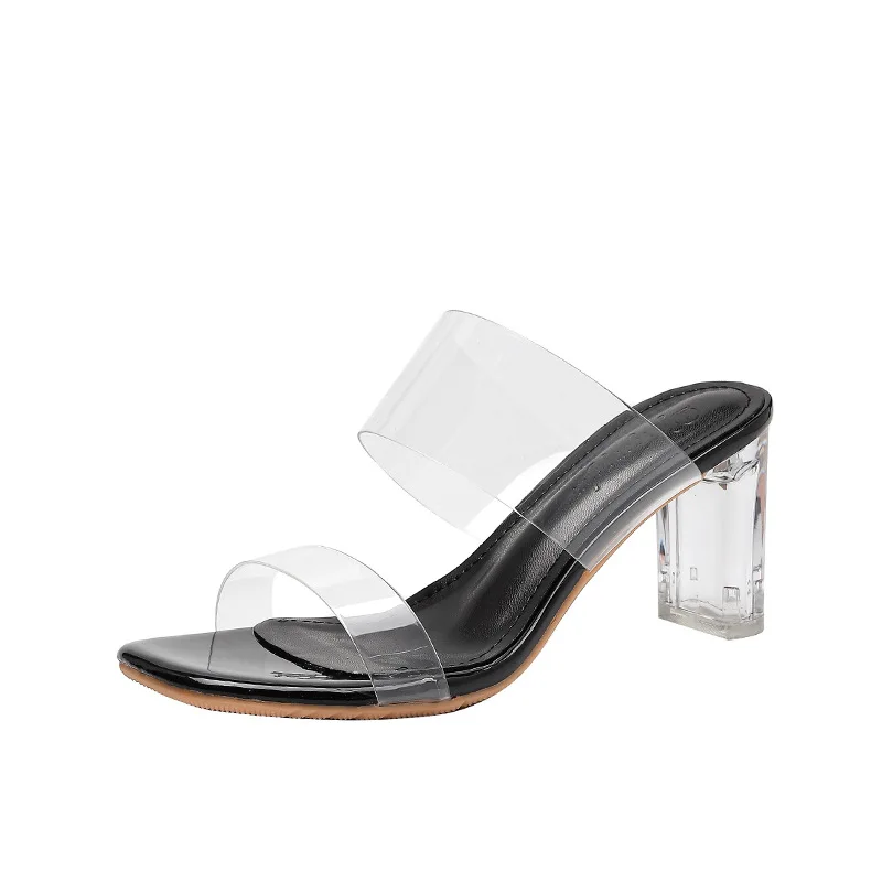 Sandalias transparentes de tacón grueso para mujer, zapatos sexys de tacón alto, calzado de verano, sandalias de cristal, talla 33-40