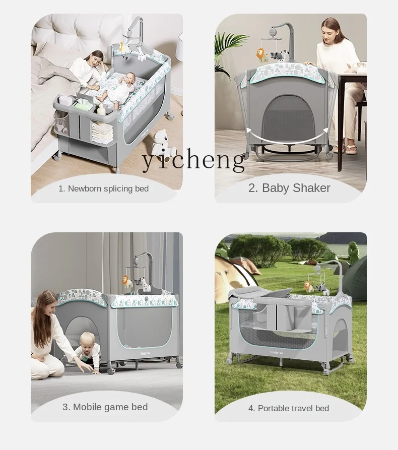 Tqh Baby Crib Foldable Baby Multi-Functional Bassinet Portable Mobile Newborn Stitching Bed