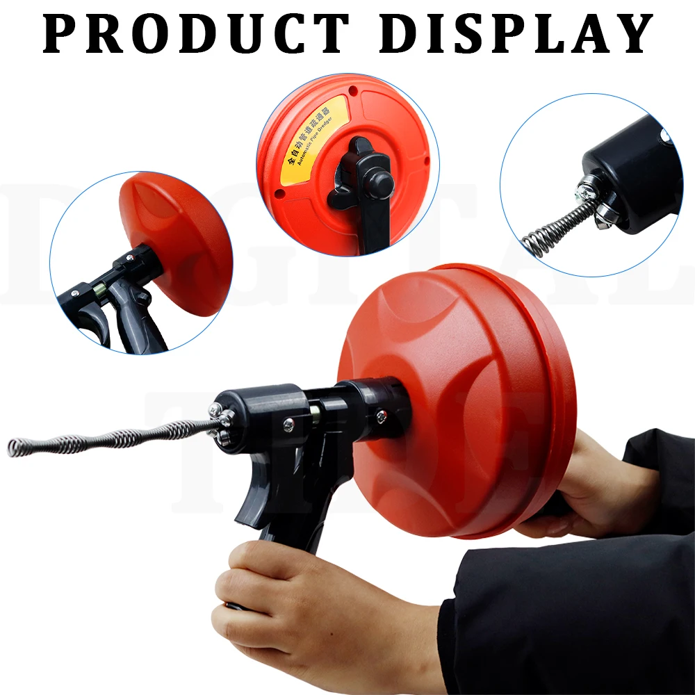 Drain Auger Manual-feeding Plumbing Snake with Drill Attachment Drain Clog Remover Toilet Sewer Pipe Dredge for Home