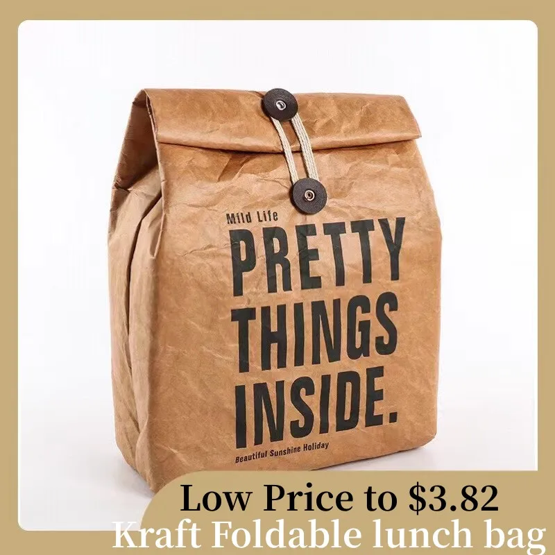 Kraft pieghevole riutilizzabile carta a tenuta stagna colazione Bento Bag contenitore portatile di grande capacità donne Lonchera Termica Alimentos