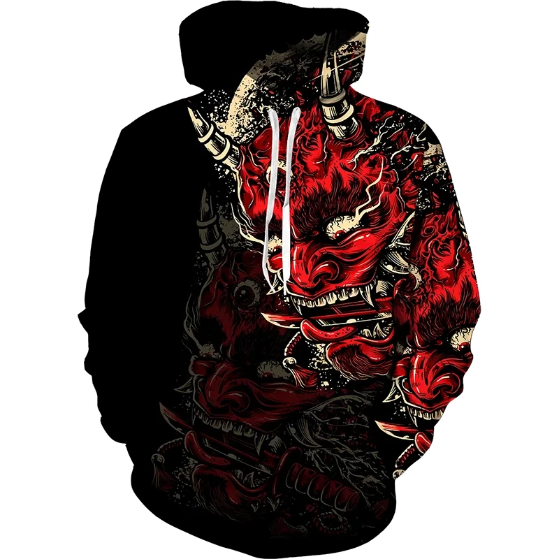 Samurai 3d Graphic Men's Hooded Sweatshirts Vintage Fashion Male Clothes Cool Printing Hoodies New Streetwear Casual Hoody