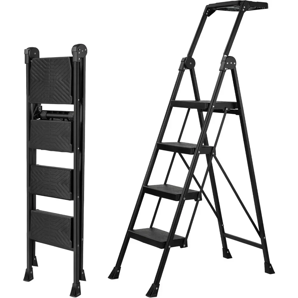 

Customizable 4 Step Ladder, Foldable Handrail & Tool Tray Stool Ladders With Anti-Slip Wide Pedal, 660 Lbs Sturdy Steel Ladder F