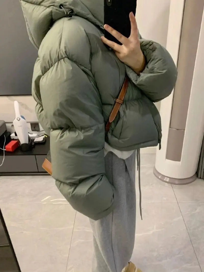 Korean Fashion Hooded Detachable Solid Color Women's Winter 2024 New thickened Short Bread White Duck Down Jacket for Women F283