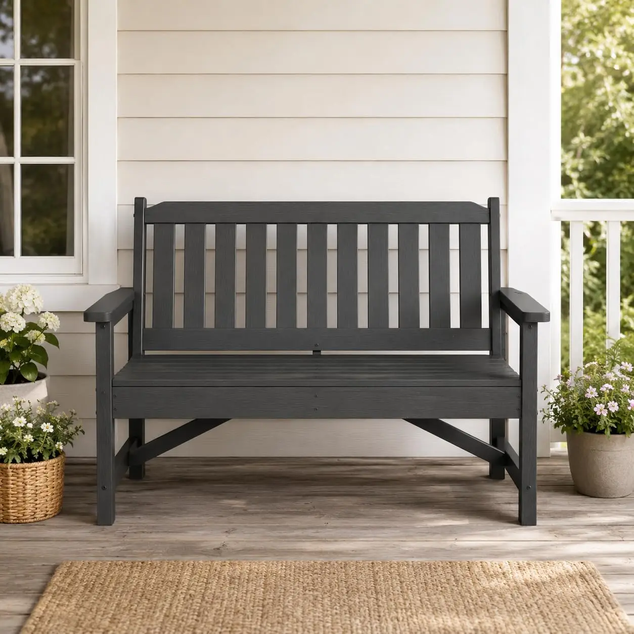 Outdoor Bench Garden Bench Seat Capacity Dark Gray For Patio Yard Garden Porch Backyard Park