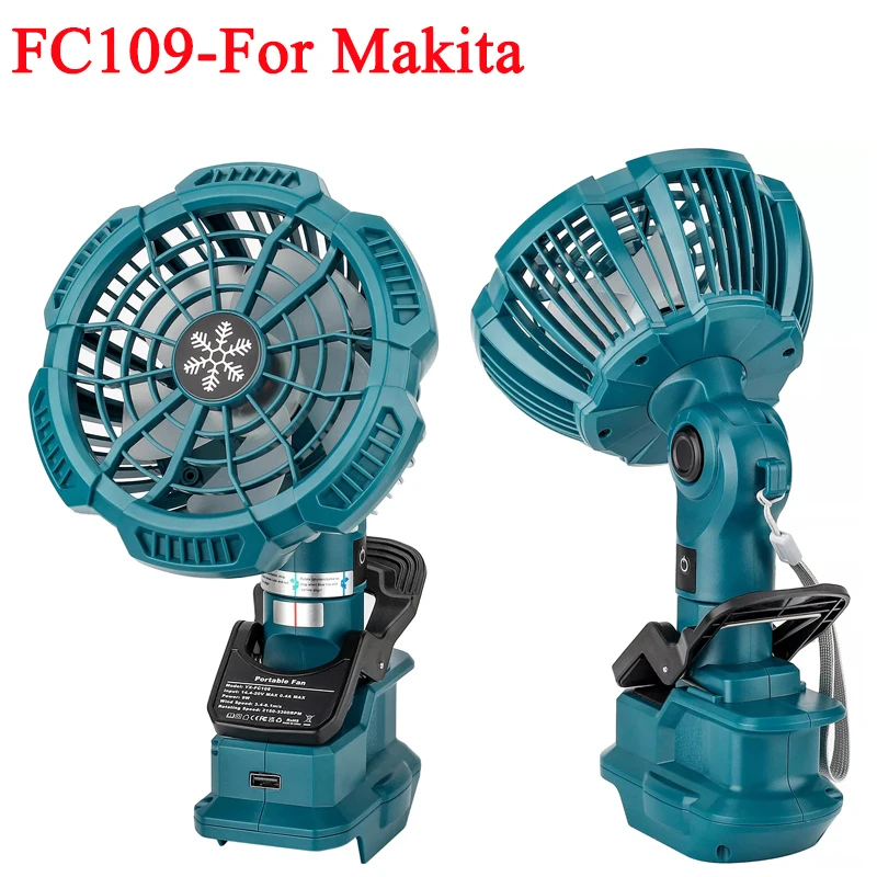 Portable Clip-on Fan for Makita 18V Battery Outdoor Camping Fan 3 Energy Saving Speed Settings for Bedroom, Outdoors and Camping