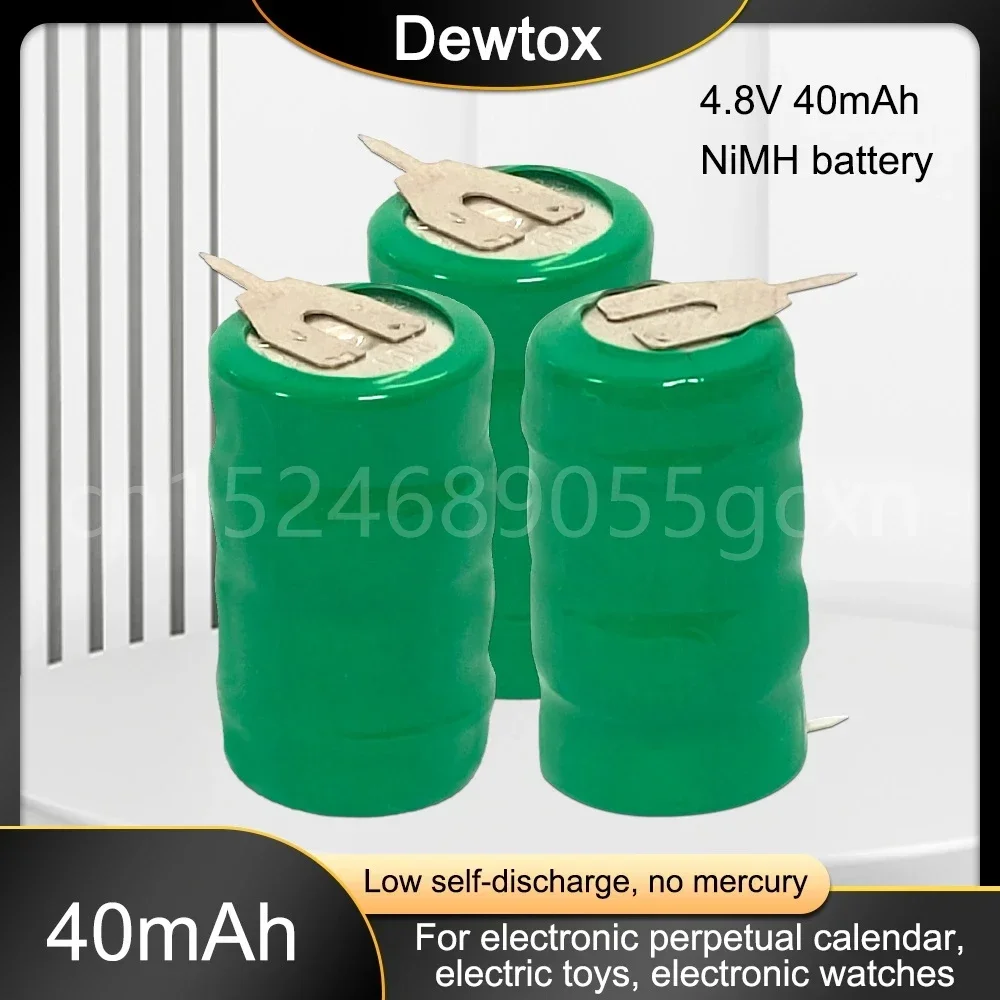 4.8V 40mAh Ni-MH Rechargeable Battery with Solder Pins for PLC Data Backup Power LED Light Pet Collars Counter Button Coin Cell