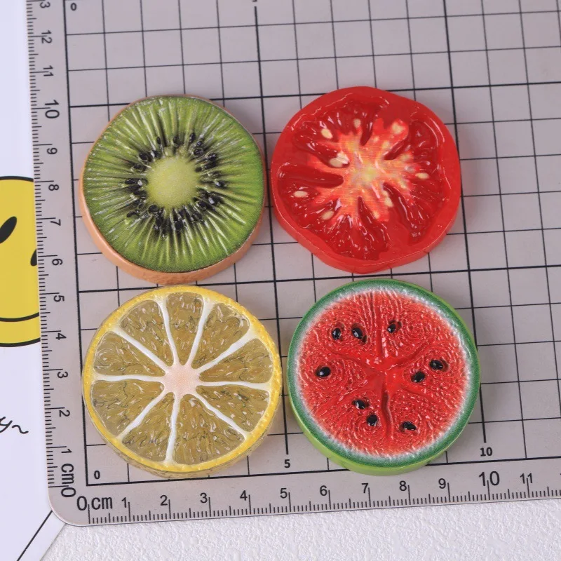 2pcs Mini Fruit Slice Model Lemon Watermelon Kiwi Tomato Resin DIY Craft Accessory Pendant Miniature Food Decoration Home Decor