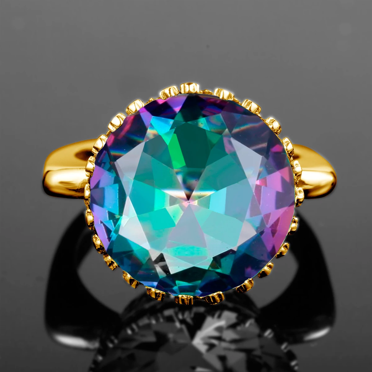 Sterling Silver 925 Mystic Topaz Ring Women With Stone 15*15mm Round Party Luxury Jewelry Birthstone Gem Gift Female On Trend