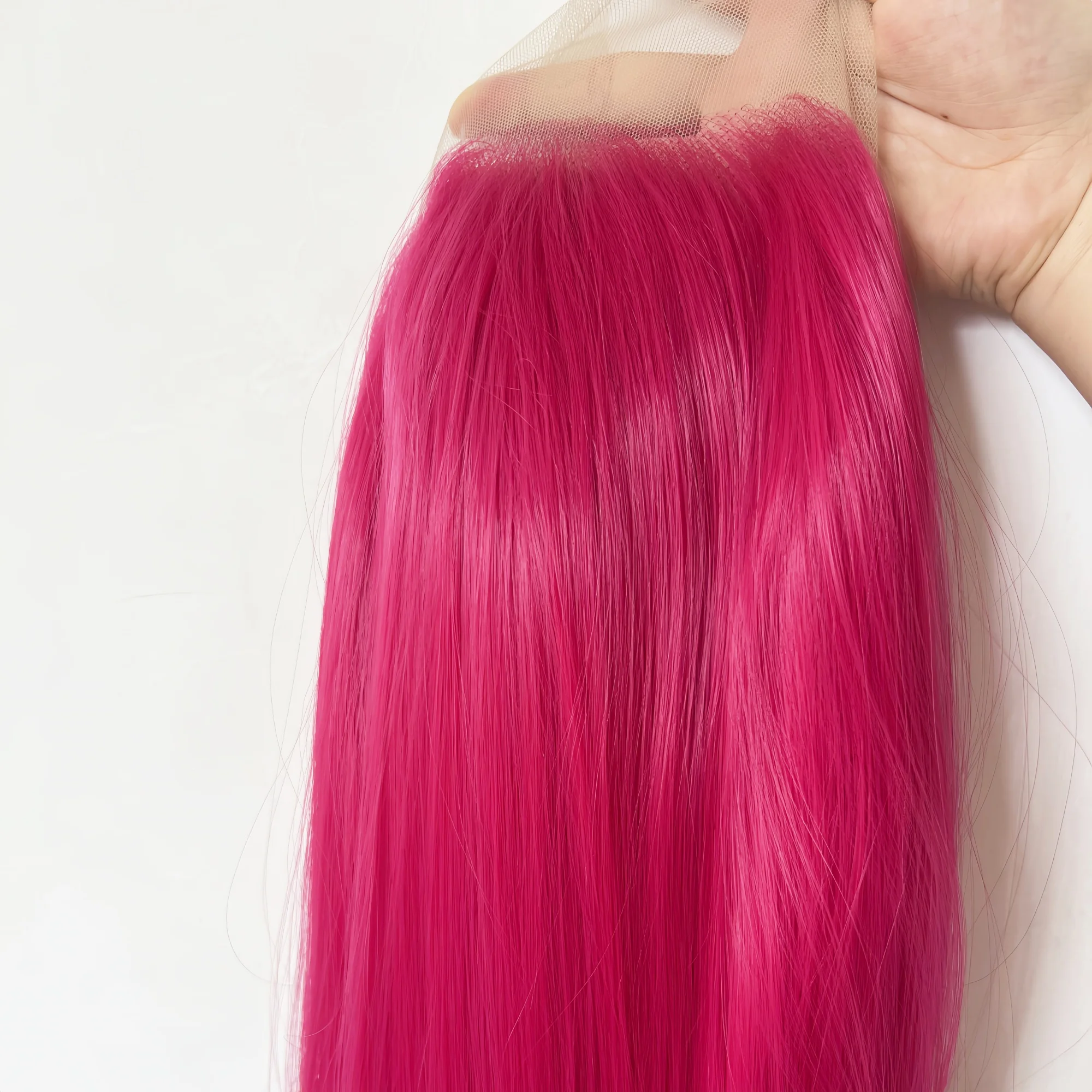 النيون الأحمر الباروكات 13 × 4 طويل مستقيم ارتفاع درجة الحرارة الألياف طبيعة شعري الاصطناعية الدانتيل شعر مستعار أمامي تأثيري KPop شيطان هنتر ميرا #4