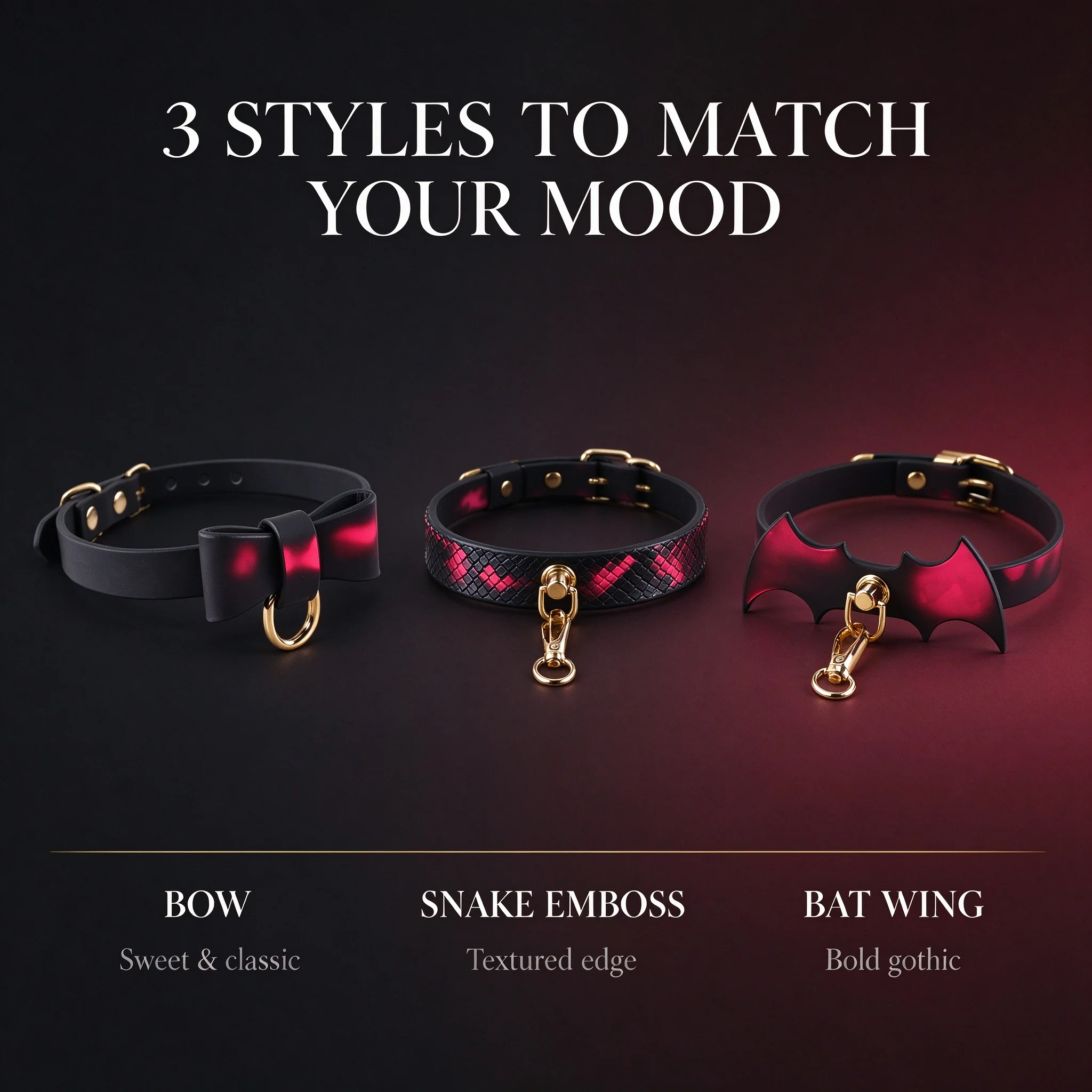 Thermal Color Changing Choker Set Bow Snake Bat Wing PU Leather Gothic Necklace Gold Chain Adjustable Buckle Cosplay Gift 3