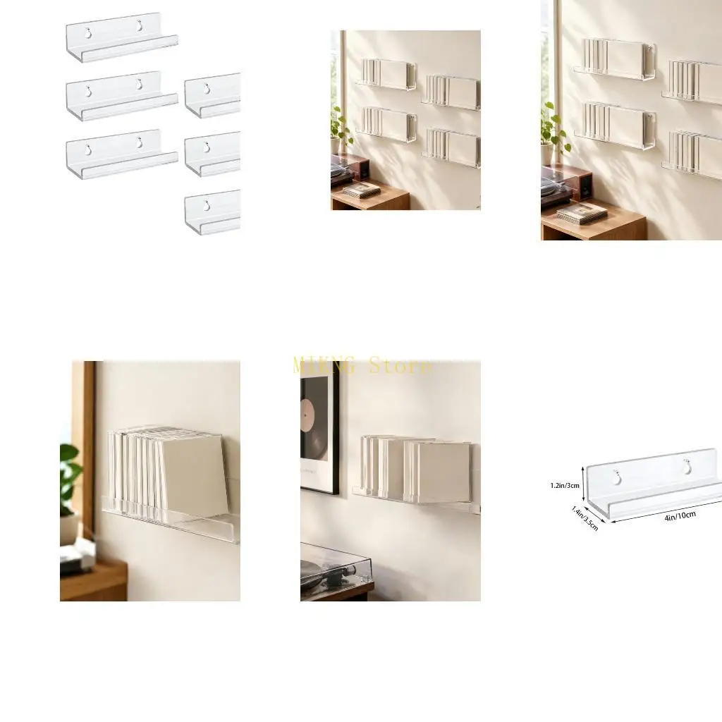 Clear Acrylic Music Media Wall Shelves, 6 Pack for Cover Display Best Sale