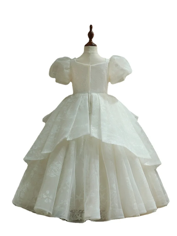 Gorgeous Flower Girl white Tulle Puffy flower Sequin embroidery With Dresses long dress For Weding Birthday Banquet Gowns