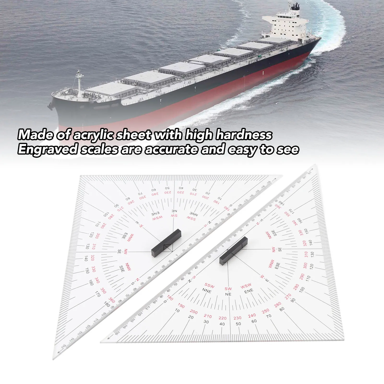Marine Navigation Measuring Tool Triangle Protractor Triangle Ruler Accurate Distance Marking For Nautical Chart Operation